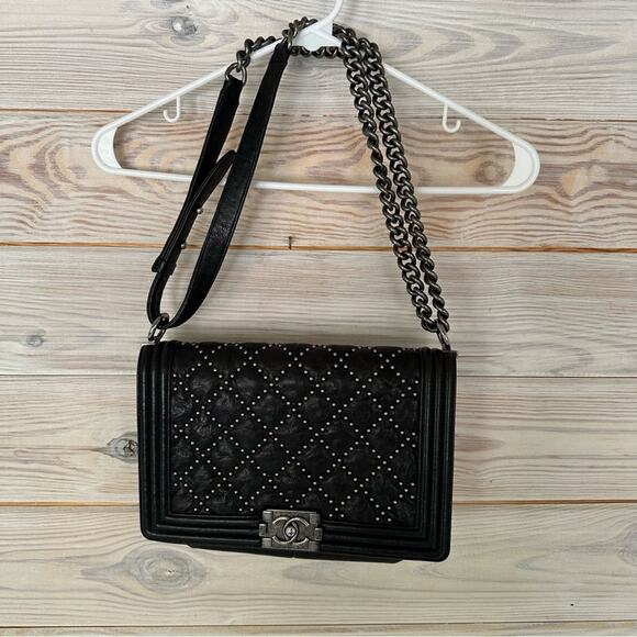 AUTHENTIC Chanel Studded Medium Boy Bag - Picture 2 of 16